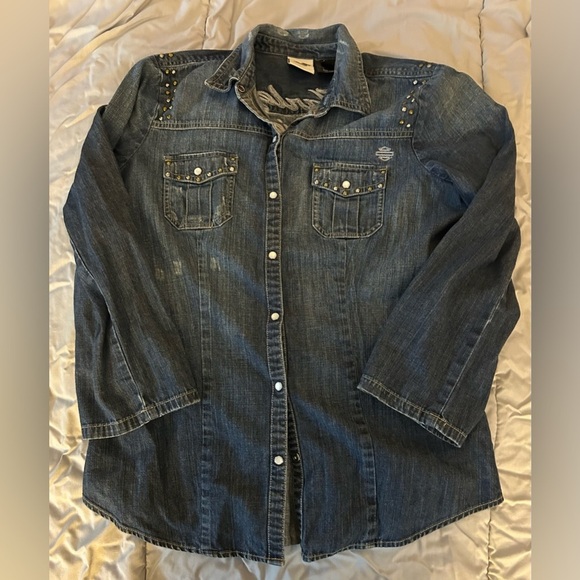 Harley-Davidson Blue Denim Shirt with Studs - Picture 6 of 6